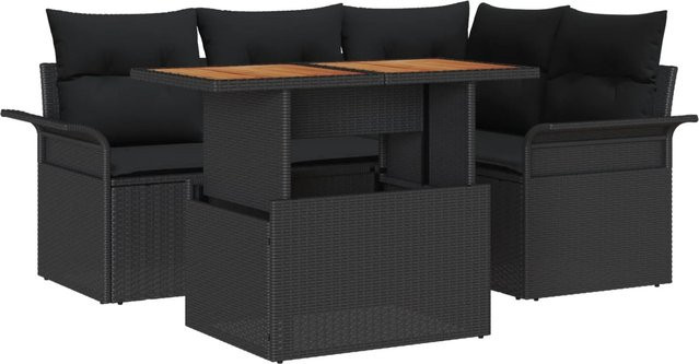 vidaXL Garten-Sofa-Set aus Poly Rattan in Schwarz mit 5 Teilen und integriertem Stauraum - Bild 1