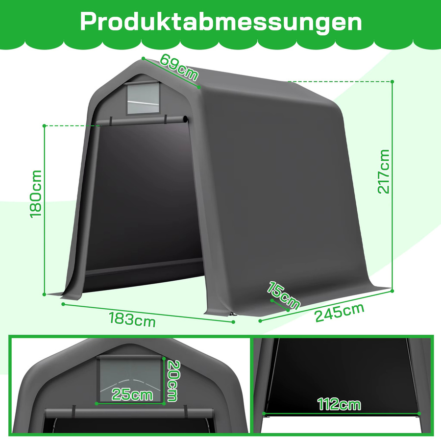 Jugacool Fahrrad-Aufbewahrungszelt in Grau, winddichtes und wasserdichtes PE-Material mit Jalousien, B/T/H: 245 x 183 x 217 cm - Bild 2