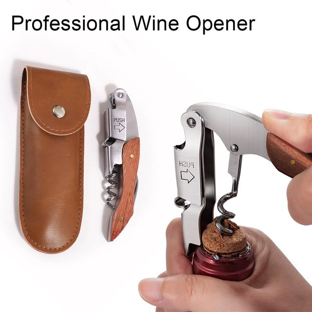 Professionelles Weinöffner-Set Waiters Friend aus Holz und Edelstahl in Braun mit Lederetui - Bild 1