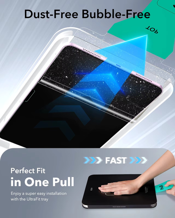 ESR 2er-Pack Displayschutzfolie aus gehärtetem Glas für iPad Pro 11 und 13 Zoll (2024/2025), HD Air, transparent - Bild 3