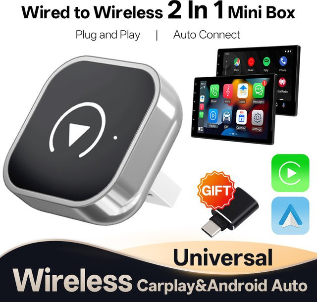 Hippcron 2in1 Wireless CarPlay und Android Auto Adapter Smart Box zur kabellosen Verbindung für universelle Fahrzeuge - Bild 1