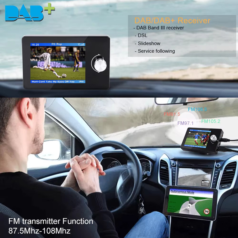 Icreative Digitaler DAB/DAB+ Radio Empfänger mit 2,8-Zoll-Farbbildschirm für europäische Autos, FM-Transmitter, MP3 und AUX, Schwarz - Bild 2