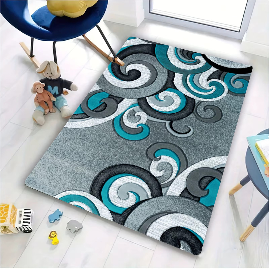 VIKAMA Ozeanwellen Teppich in Multicolour, moderner rechteckiger Bodenmatte für Wohnzimmer, Schlafzimmer oder Outdoor - Bild 3