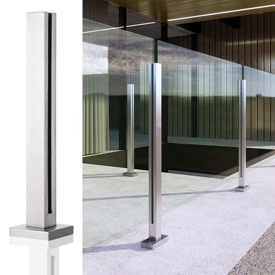Maßgefertigter Glasgeländerpfosten aus Edelstahl 304 in Silber mit quadratischer Basis für die Außenschwimmbadumzäunung - Bild 2