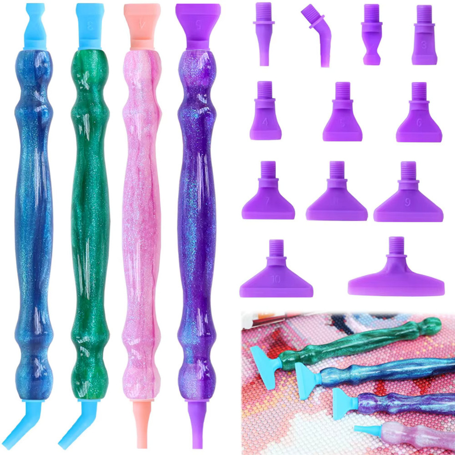 5D Harz Diamant Malerei Stift Set mit pinkfarbenen Metall Ersatzköpfen und Multi Placers für DIY Diamant Nail Art - Bild 3