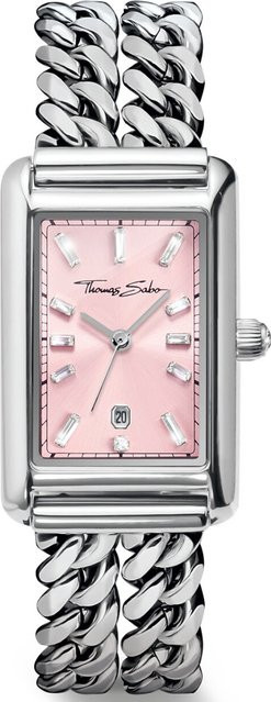 Thomas Sabo Damenuhr, Quarz, Edelstahl, Pink, 22 mm, Eckig - Bild 1