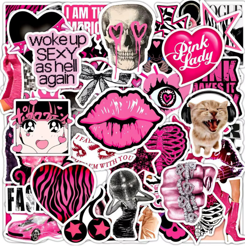 GOGOTU Retro Y2K Aufkleber, 50-teiliges Set, Schwarz-Rosa, PVC-Sticker - Bild 4