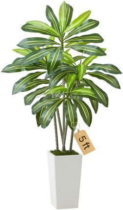 VEVOR Künstlicher Dracaena-Baum in Grün und Weiß mit hohem weißem Pflanzgefäß, Höhe: 152 cm - Bild 1