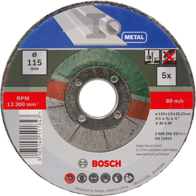 Bosch Trennscheiben-Set gekröpft für Metall, 5-teilig, Durchmesser: 115 mm, Multicolor - Bild 1