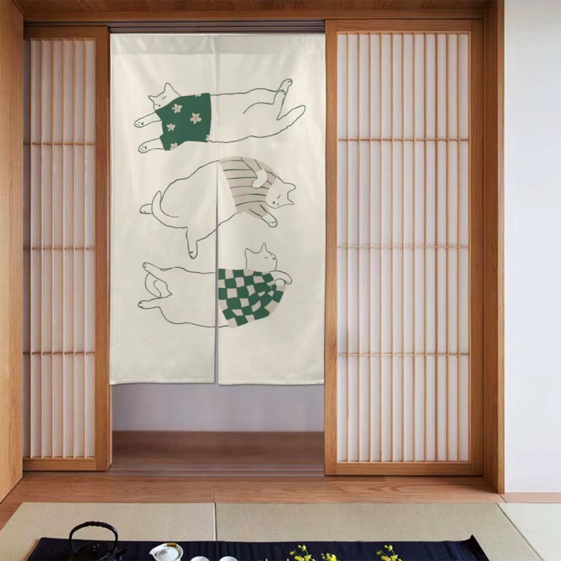 VIKAMA Japanischer Noren-Vorhang mit niedlichem Katzenmuster als halbtransparenter Küchen-Sichtschutz, Breite: 90 cm, Höhe: 65 cm - Bild 3