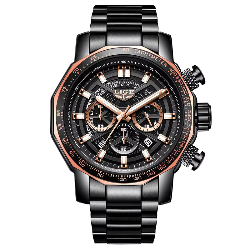 LIGE Armbanduhr Quarz, Edelstahl, Schwarz, Herren - Bild 7