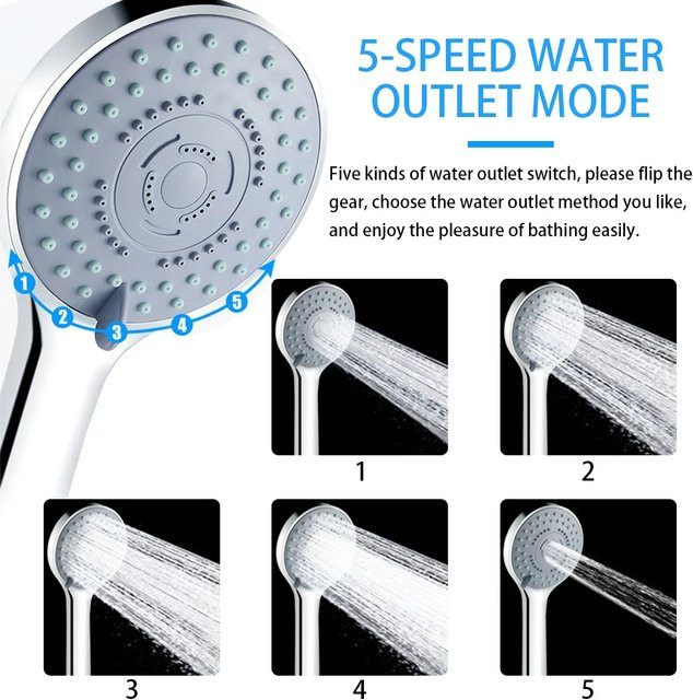 YANKE Handheld Duschkopf mit 5 Modi und Jet-Funktion, Chrom, Wassersparend - Bild 1