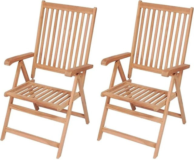 DELUKE Gartenstühle EGOL 2er Set aus Teakholz in Braun, verstellbare Klappstühle für Outdoor und Balkon - Bild 1