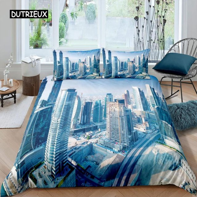 Bettwäsche-Set Binchi Outdoor Product mit New York City Nachtansicht, 3-teilig, Mikrofaser, Blau, B/H: 140 x 200 cm - Bild 1