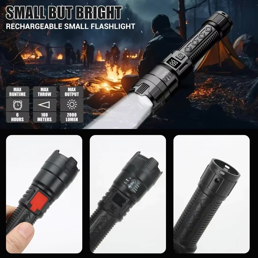 Heinast Tragbare Teleskop-Zoom-Handtaschenlampe in Schwarz mit 3 Beleuchtungsmodi, wiederaufladbar und wasserdicht mit Leistungsanzeige - Bild 4