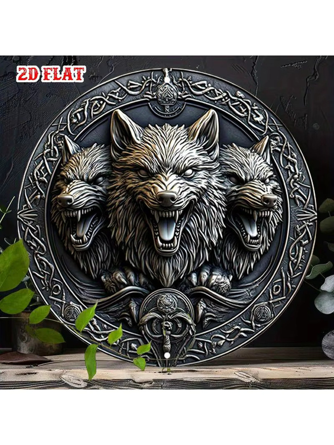 Rundes Aluminium-Metallschild CIFBUY mit Wolfs-Motiv in Grau im Vintage-Stil als Wanddekoration - Bild 5