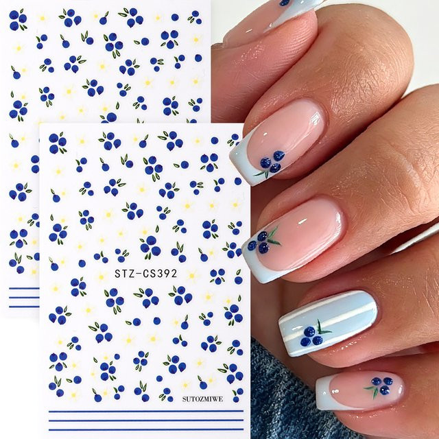 Full Beauty Nagelaufkleber, Blaubeer-Blumen-Design, Glänzend, 2 Stück - Bild 1