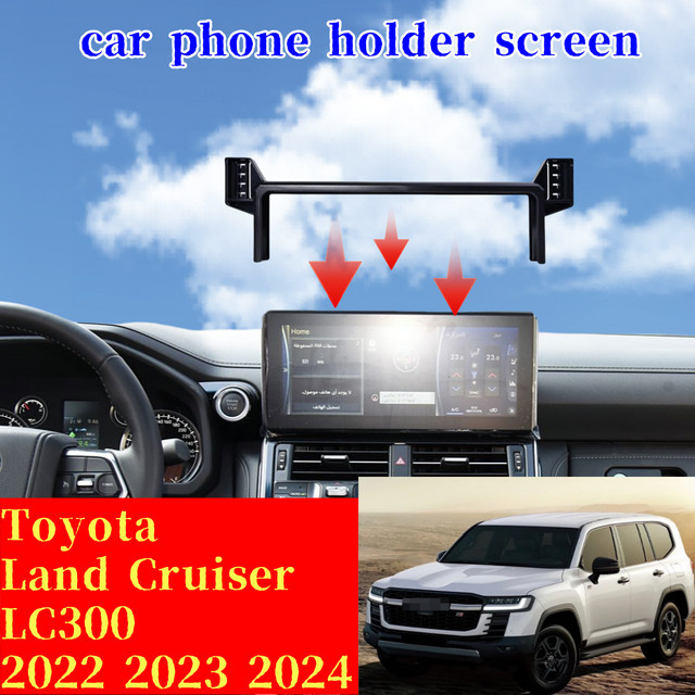 Doppelte Bildschirm-Halterung für Toyota Land Cruiser LC300 2022-2024 mit kabelloser Ladestation und Bluetooth in Schwarz - Bild 1