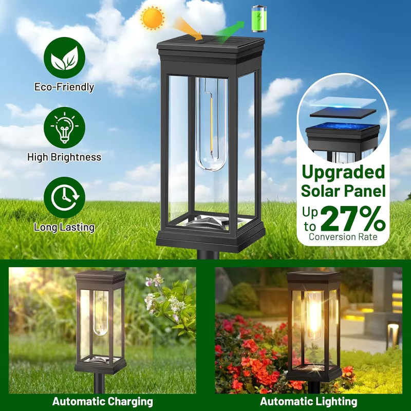 6er-Pack DOUWENXI Retro-Solar-Wegeleuchten in Schwarz mit warmweißem LED-Licht für den Garten und Gehweg - Bild 4