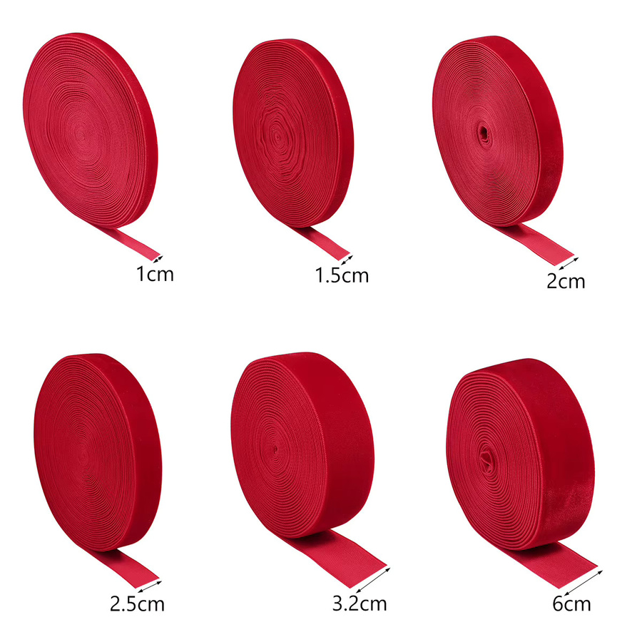 Rotes Samtband mit Single Face Beflockung für DIY Dekorationen, Hochzeit, Party und Weihnachten, 5-10 Yards pro Rolle - Bild 2
