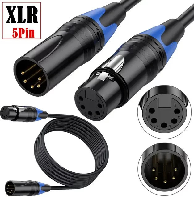 BSN XLR 5-Pin 5-Core Verbindungskabel Stecker auf Buchse in Schwarz für Audioverstärker, Mischpult und DMX Bühnenbeleuchtung - Bild 1