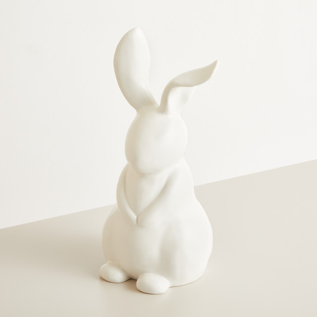 Dekorative Keramik-Hasenfigur von BLUME2000 in Weiß für Ostern und Frühling - Bild 1