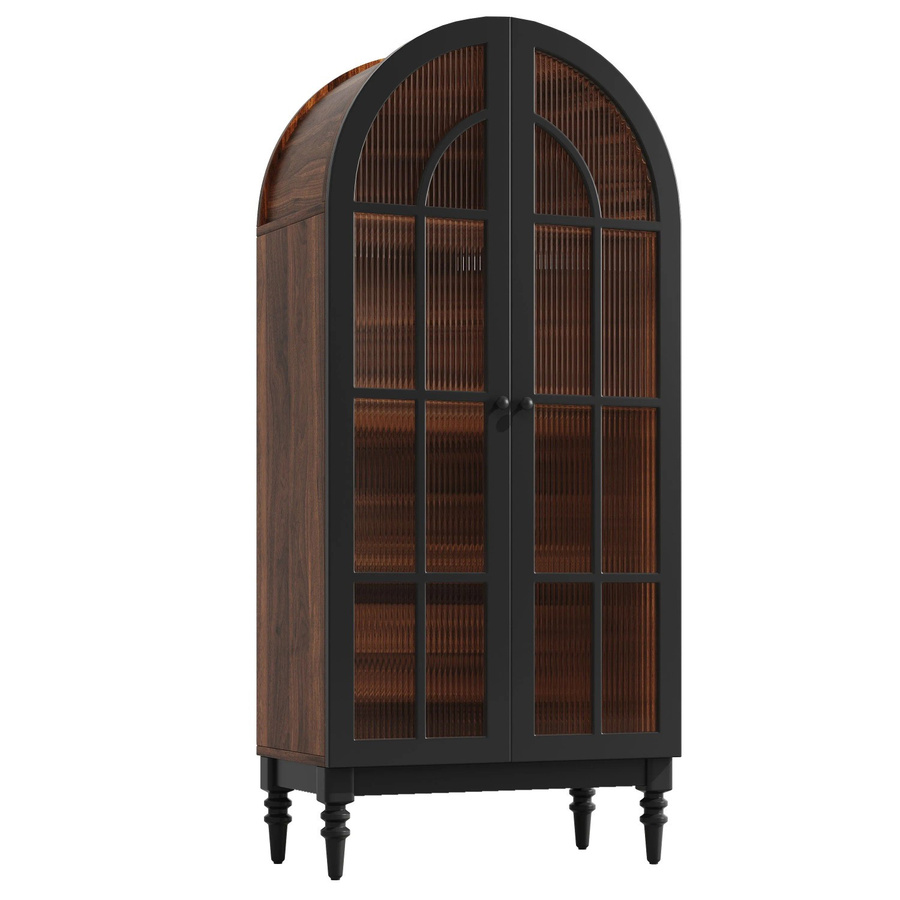 okwish Hochschrank mit Glastüren für die Küche in Schwarz, B/T/H: 76 x 35,5 x 165 cm - Bild 2