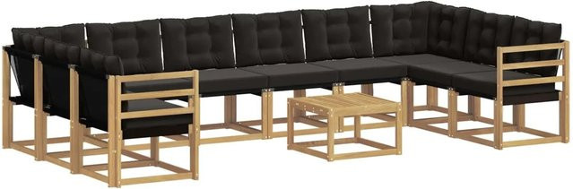 vidaXL Outdoor-Sofagarnitur aus Akazienholz mit 11-teiligem Kissen-Set in Weiß-Schwarz - Bild 1