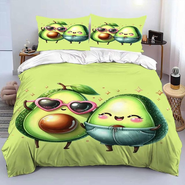 JMG Household Supplies Avocado Bettwäsche-Set aus Mikrofaser in Grün mit 3D-Muster, bestehend aus einem Bettdeckenbezug und Kissenbezügen, B/T/H: 135 x 200 cm und 50 x 75 cm - Bild 1