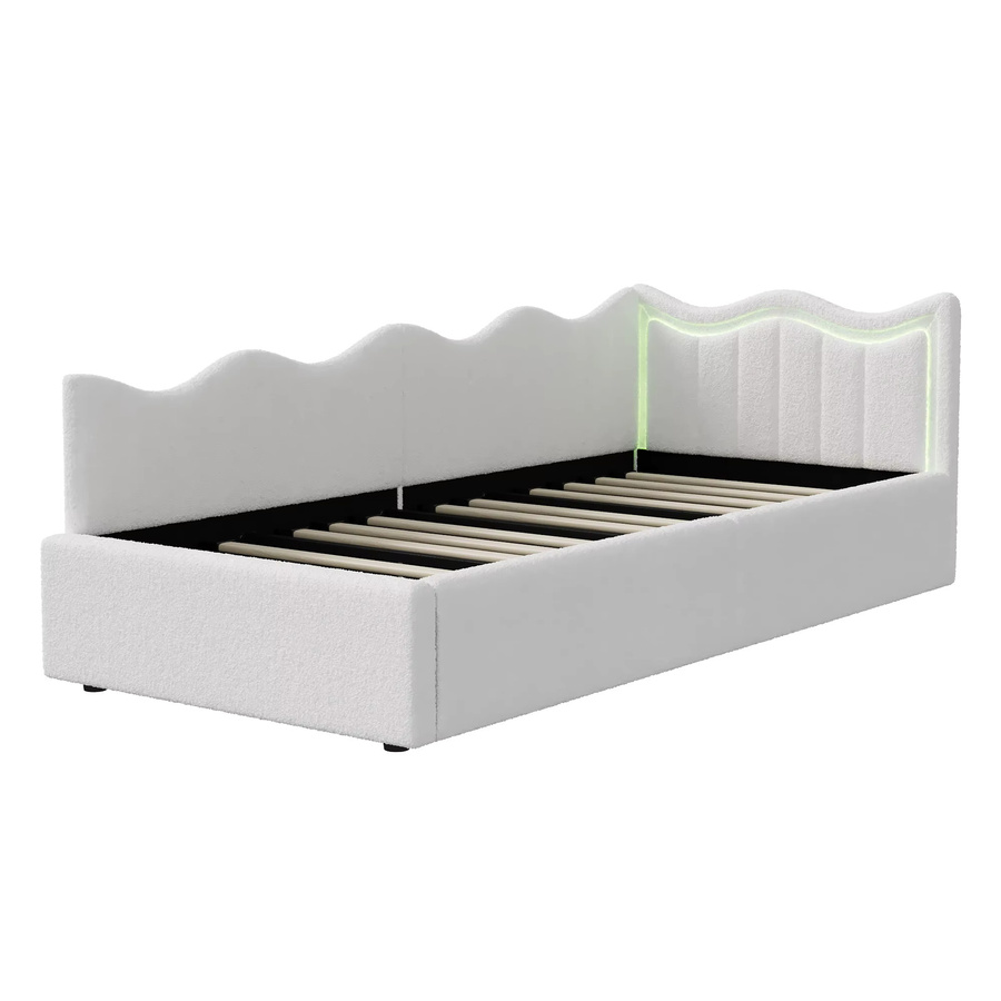 Anajqaqia Tagesbett mit hydraulischem Stauraum und LED-Beleuchtung, gepolstertes Einzelbett für Kinder in Weiß, B/T: 90 x 200 cm - Bild 6