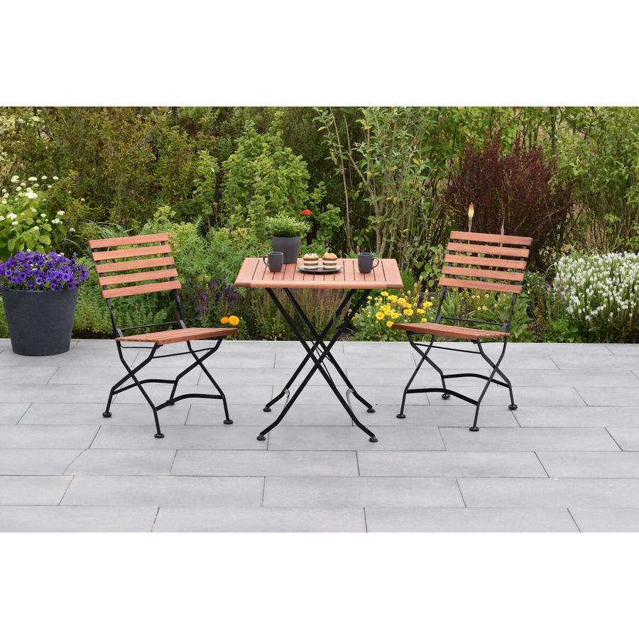 Merxx Schlossgarten Gartenmöbel-Set 3-teilig aus Eukalyptus und Flachstahl in Graphit und Braun, bestehend aus 2 Klappstühlen und einem Klapptisch mit B/B/H: 75 x 75 x 75 cm - Bild 2