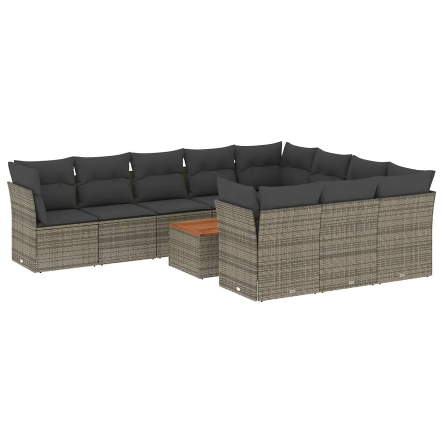 vidaXL 11-tlg Garten-Sofagarnitur aus Poly Rattan und Akazienholz in Grau mit Kissen - Bild 2