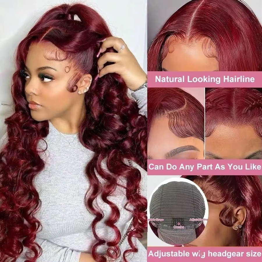 Burgunderrote Loose Wave Lace Front Perücke, 250%, Damen - Bild 2