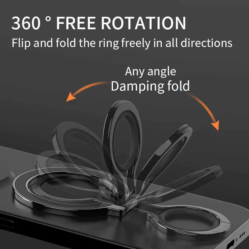 QGhappy 360 Grad drehbarer Magnethalter für MagSafe, faltbarer Fingerring-Magnetständer in Schwarz, kompatibel mit iPhone 17, 16 Pro und Samsung - Bild 2