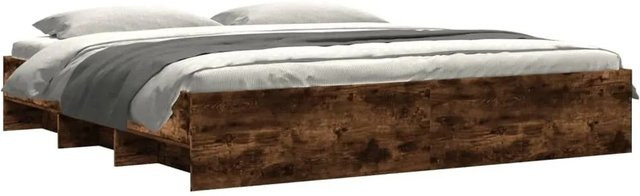 vidaXL Bettgestell aus Holzwerkstoff in Räuchereiche, Farbe Braun, B/T/H: 200 x 203 x 35 cm - Bild 1