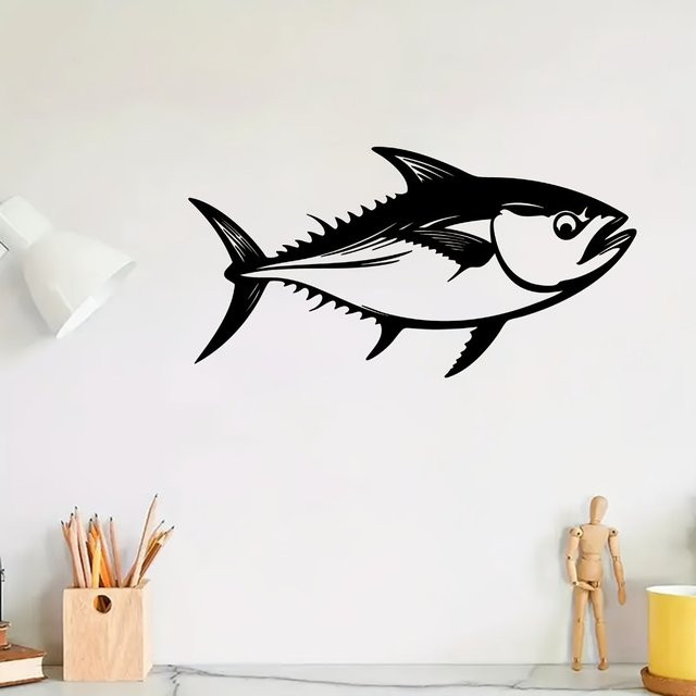 Wetterfeste Thunfisch-Metallwandkunst von CIFBUY in Schwarz als maritime Angeldekoration für den Außenbereich - Bild 1