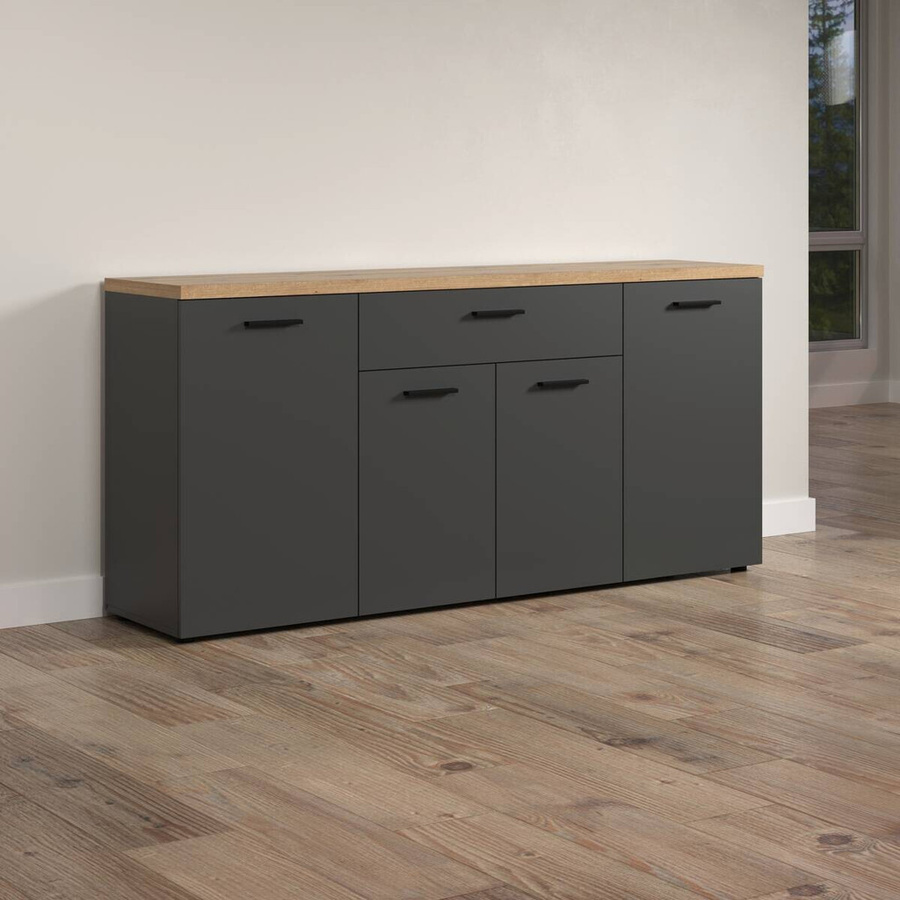 Sideboard Baggio in Eiche-Evoke-Nachbildung und Anthrazit im Loft-Look, B/H/T: 180 x 85 x 42 cm - Bild 2