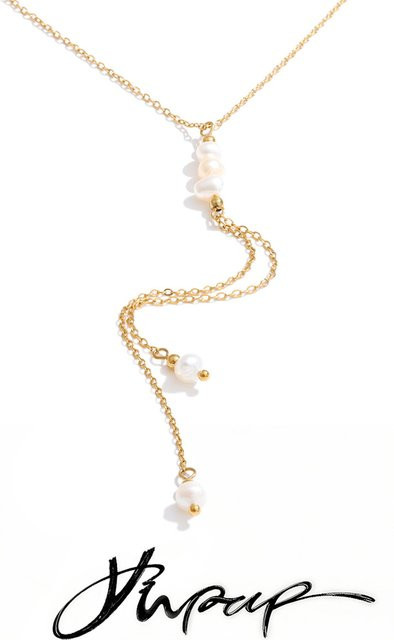 Yhpup Y-Kette Edelstahl, Perle, Gold, Unisex - Bild 1