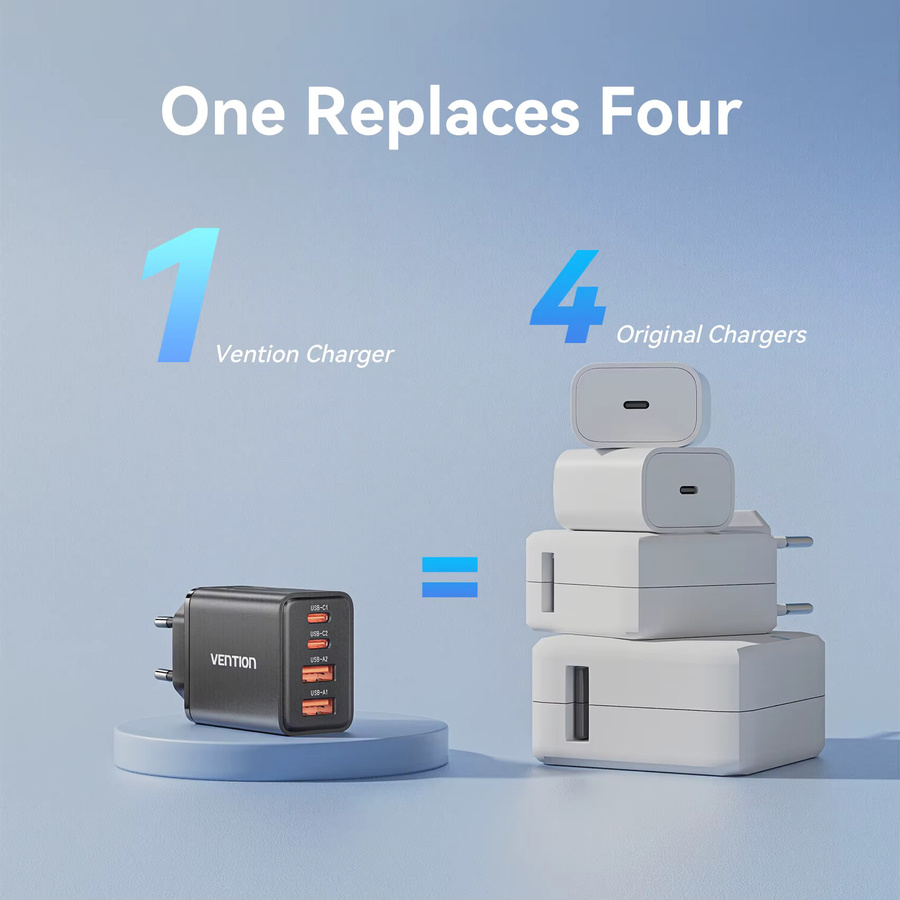 Vention 30W GaN Ladegerät mit USB-C Dual-Port für iPhone, Xiaomi und iPad in Schwarz - Bild 3