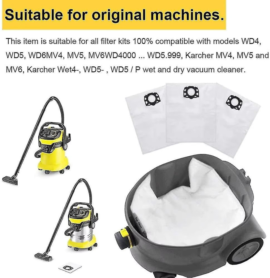 Staubsaugerbeutel von Kaercher kompatibel mit Karcher KFI 357, KWD1, KWD2, KWD3, WD2 Plus, WD3, SE 4001, SE 4002, WD 3.200-WD 3.800 M in Weiß und Gelb - Bild 2