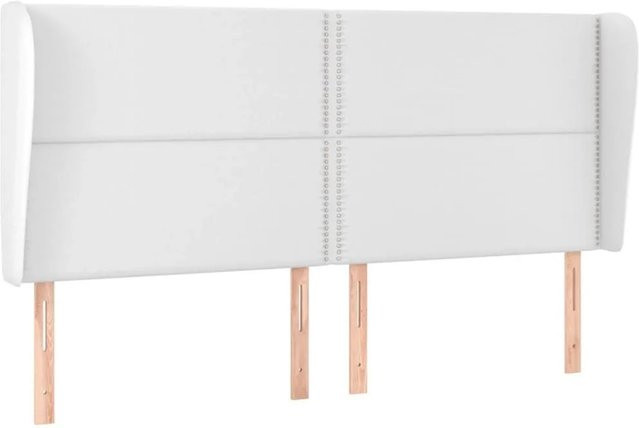 vidaXL Kopfteil mit Ohren in Weiß aus Kunstleder, B/T/H: 203 x 23 x 118/128 cm - Bild 1