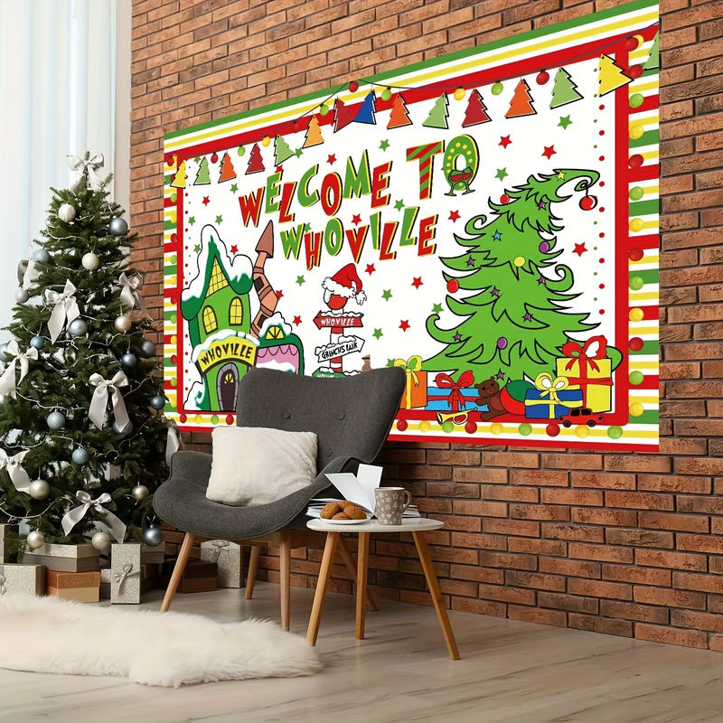 Weihnachtshintergrund Whoville in Weiß als rechteckige Textil-Dekoration - Bild 2