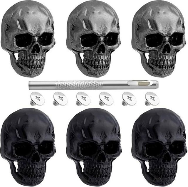 Totenkopf-Knopfschrauben und Nieten in Grau für dein DIY Lederhandwerk zur Dekoration von Schuhen und Taschen - Bild 1