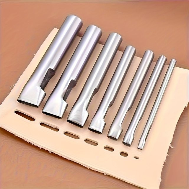 5-teiliges ovales Lederperforator-Set aus Edelstahl in Silber für DIY-Projekte wie Taschen, Schuhe und Gürtel, Lochgröße 1,5–9 mm - Bild 1