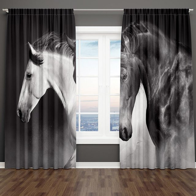 Yiran Furniture 2er-Set Verdunklungsvorhang mit 3D-Cartoon-Tierprint, Rosa und Grau, Polyester, B/H: 100 x 130 cm - Bild 1