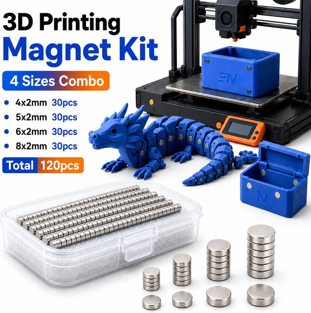 120-teiliges Neodym-Magneten-Set für Bambu Lab in Silber mit 4 verschiedenen Größen für 3D-Druck-Werkzeuge und DIY-Projekte - Bild 1