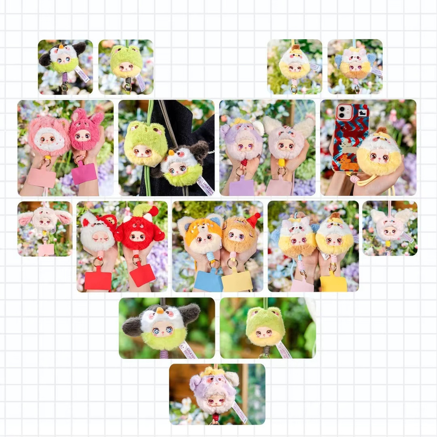 52TOYS Baby Three Liila'S Mini Zoo Handy-Lanyard-Serie Blind Box, Plüschtierkopf-Puppen, Handyband, bunt - Bild 2
