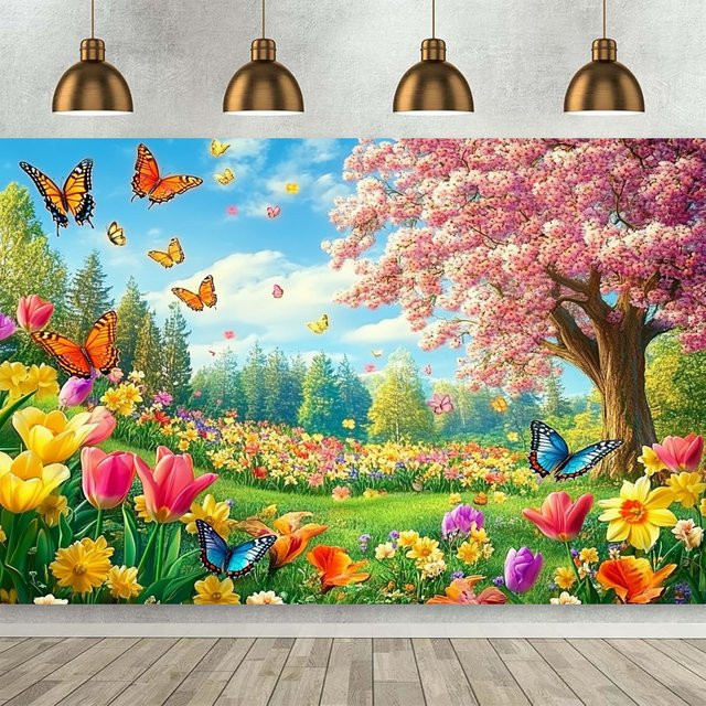 VIKAMA Wandteppich mit Cartoon-Frühlings- und Oster-Illustration in Mehrfarbig - Bild 1