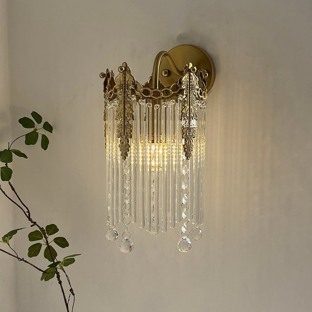 Uufic aah Retro Kristall Wandlampe in Gold/Messing mit transparenten Glasquasten für das Schlafzimmer - Bild 1
