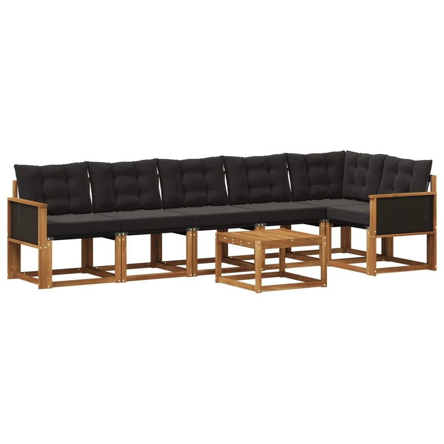 vidaXL Outdoor-Sofagarnitur L-Form aus Akazienholz mit Kissen und Couchtisch, Braun und Schwarz - Bild 2